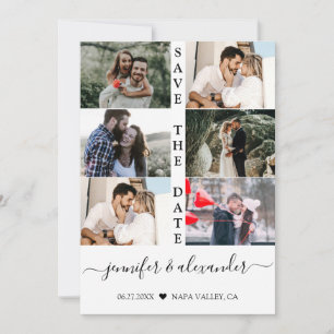 Modern Simple 6 Photo Collage Typography Wedding Save The Date