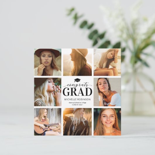 Modern Simple 8 Photo Graduation Party Kaart (Staand voorkant)