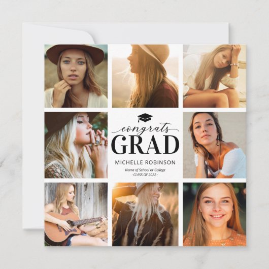 Modern Simple 8 Photo Graduation Party Kaart (Voorkant)