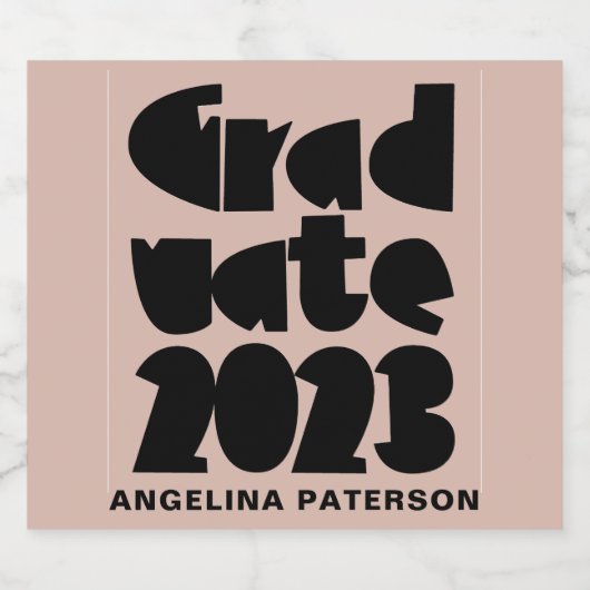 Modern Simple Afstuderen 2023 zwart en roze Sparkling Wijnetiket (Enkel label)
