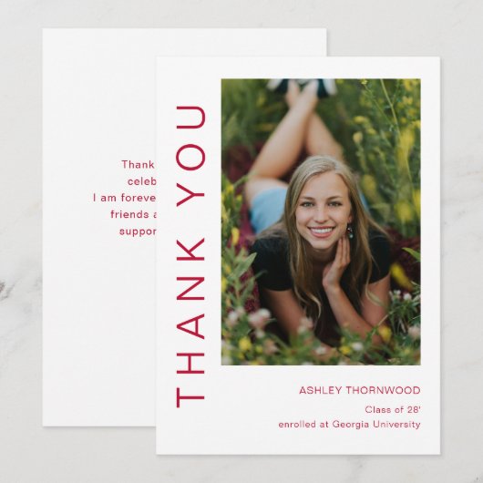 Modern Simple Afstuderen Photo Afstuderen Bedankkaart (Voorkant / Achterkant)