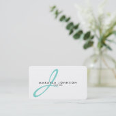 Modern & Simple aqua Blue Monogram Professional Visitekaartje (Staand voorkant)