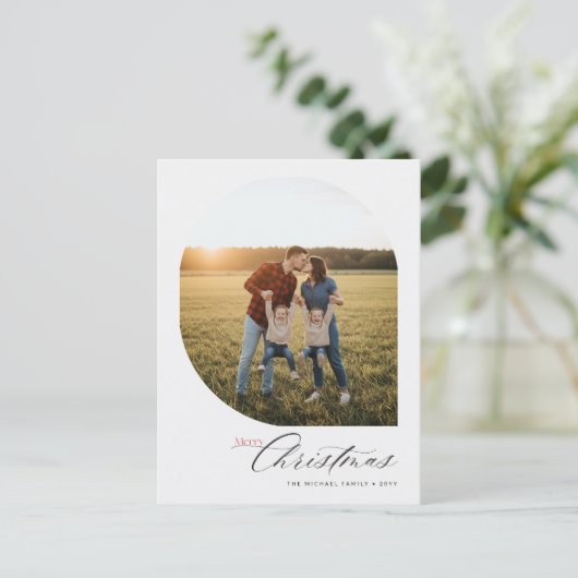 Modern Simple Arch Merry Christmas Family Photo Feestdagenkaart (Staand voorkant)