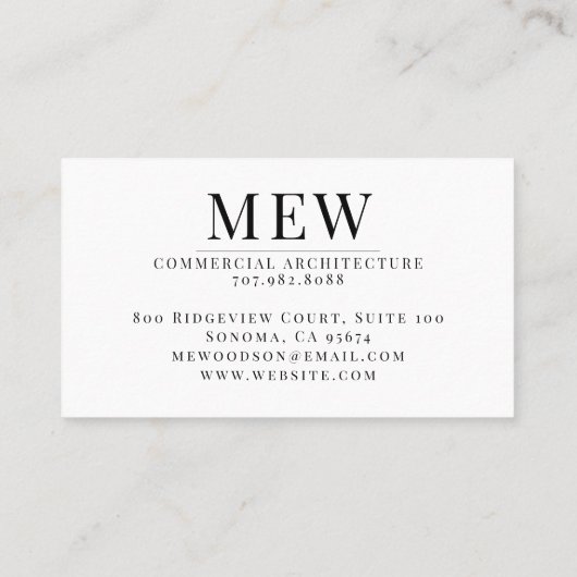 Modern Simple Architect Typografie Visitekaartje (Achterkant)