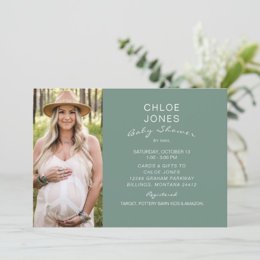 Modern Simple Baby shower by Mail Photo Sage Kaart (Staand voorkant)