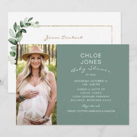 Modern Simple Baby shower by Mail Photo Sage Kaart (Voorkant / Achterkant)