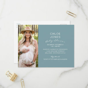 Modern Simple Baby shower Photo Blauwgroen Uitnodiging Briefkaart