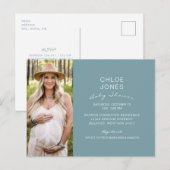 Modern Simple Baby shower Photo Blauwgroen Uitnodiging Briefkaart (Voorkant / Achterkant)