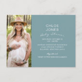 Modern Simple Baby shower Photo Blauwgroen Uitnodiging Briefkaart (Voorkant)