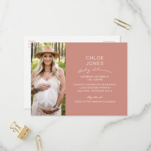 Modern Simple Baby shower Photo Salmon Uitnodiging Briefkaart