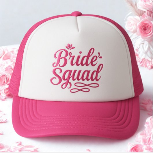 Modern Simple Bachelorette Bride Squad Pink Text Trucker Pet