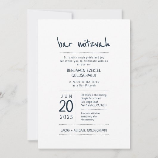 Modern + Simple Bar Mitzvah Kaart (Voorkant)
