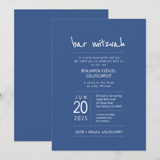 Modern + Simple Bar Mitzvah Kaart (Voorkant / Achterkant)
