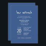 Modern   Simple Bar Mitzvah Kaart<br><div class="desc">Bestaat uit een afspeelbaar script en een serif typografie; Allemaal tegen een achtergrond van blauwe achtergrond. 

Dit wordt ontworpen door de Uitgezochte Leveringen van de Partij,  exclusief voor Zazzle.

Hier beschikbaar:
http://www.zazzle.com/selectpartysupplies</div>
