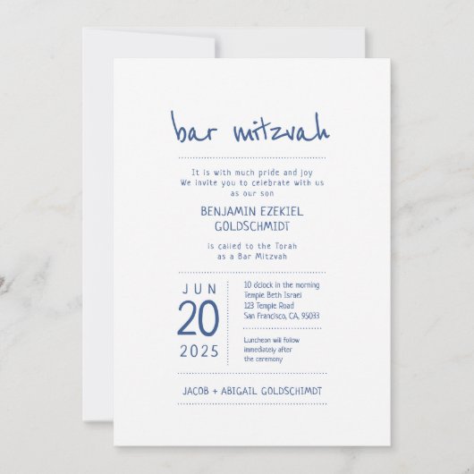 Modern + Simple Bar Mitzvah Kaart (Voorkant)
