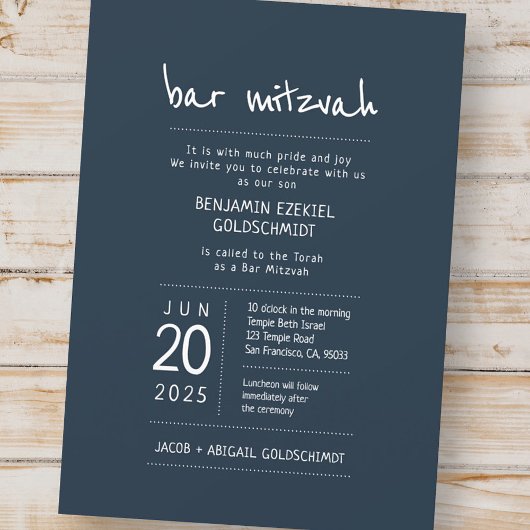 Modern + Simple Bar Mitzvah Kaart