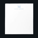 Modern Simple Basic Dusty Blue Monogram Initiaal Notitieblok<br><div class="desc">Het ontwerp kenmerkt een gepersonaliseerd monogram initiaal en een naam in een eenvoudige en moderne typografische doopvont.</div>