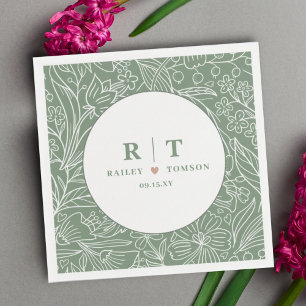 Modern Simple Basic Green Floral Stylish Wedding Servet