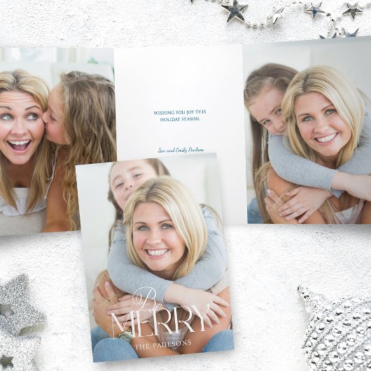 Modern Simple Be Merry Typography 1 Photo Drieluik Kaart