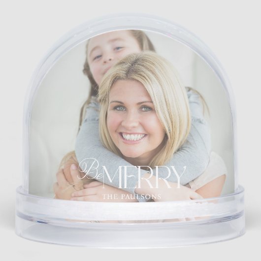 Modern Simple Be Merry Typography 1 Photo Sneeuwbol (Voorkant)