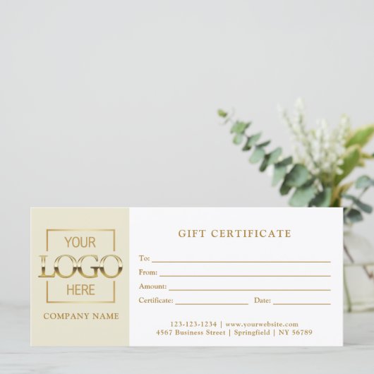 Modern Simple Beige Business Logo Gift Certificate (Staand voorkant)