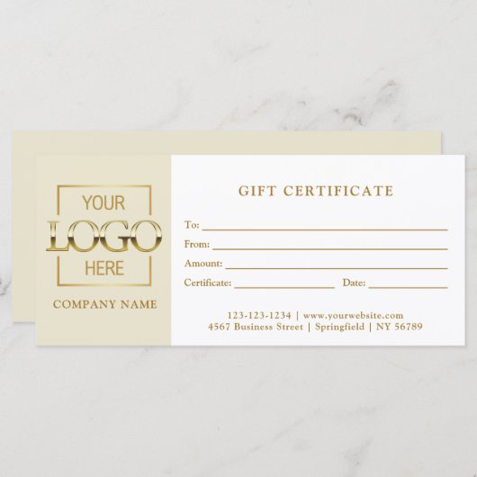 Modern Simple Beige Business Logo Gift Certificate (Voorkant / Achterkant)