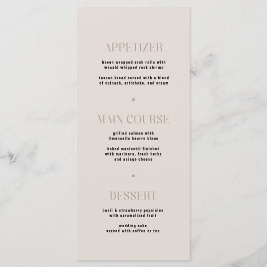Modern Simple Beige Edge Wedding Menu (Achterkant)