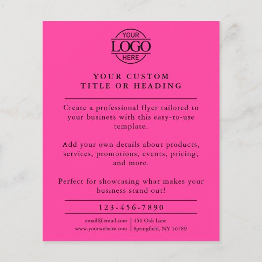 Modern Simple Bight Pink Business Logo Promotional Flyer (Achterkant)