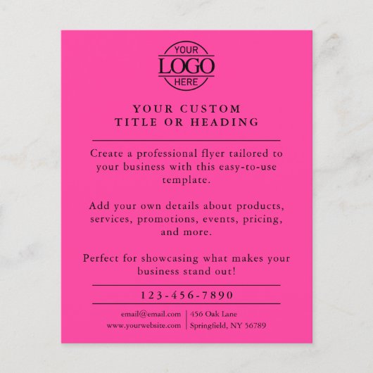 Modern Simple Bight Pink Business Logo Promotional Flyer (Voorkant)