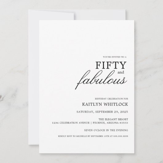 Modern Simple Black 50 and Fabulous Birthday Party Kaart (Voorkant)