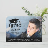 Modern Simple Black Afstudeerder 4 Photo Afstudere Kaart (Staand voorkant)