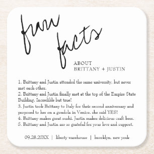 Modern Simple Black and White Facts Wedding Kartonnen Onderzetters