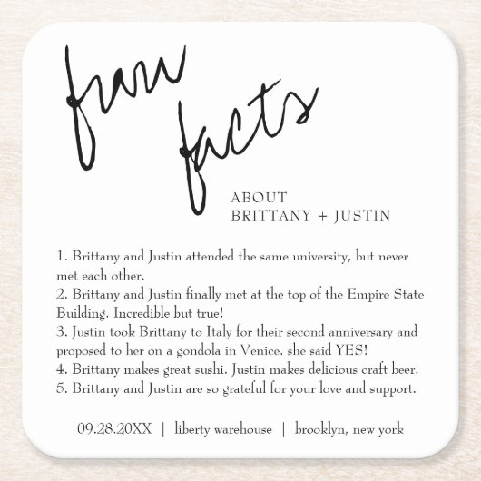 Modern Simple Black and White Facts Wedding Kartonnen Onderzetters (Voorkant)