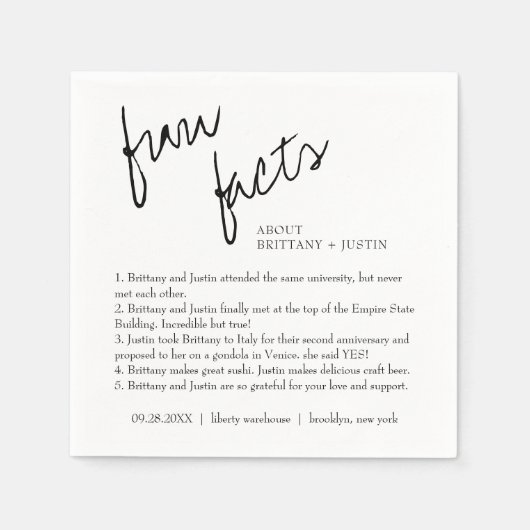 Modern Simple Black and White Facts Wedding Servet (Voorkant)