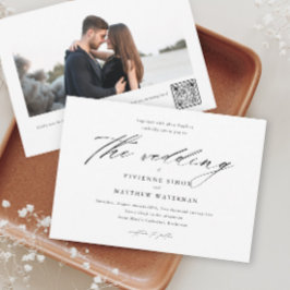 Modern Simple Black and White Photo Wedding Kaart