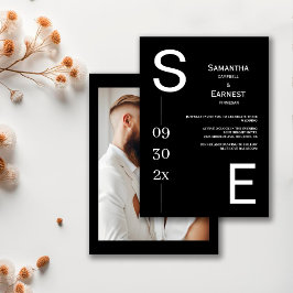 Modern Simple Black and White Photo Wedding Kaart