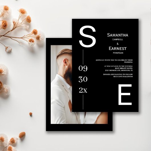 Modern Simple Black and White Photo Wedding Kaart