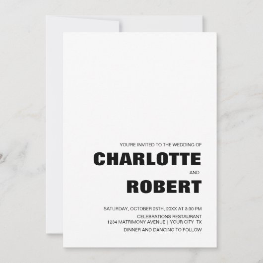 Modern Simple Black and White Wedding Kaart (Voorkant)