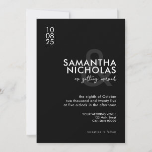 Modern Simple Black and White Wedding Kaart