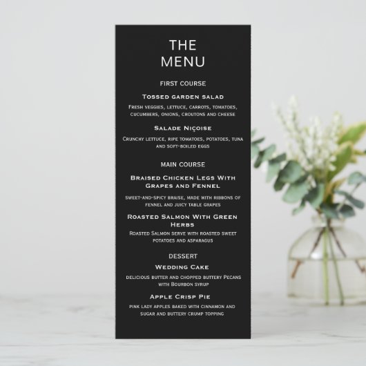 Modern Simple Black and White Wedding Menu (Staand voorkant)