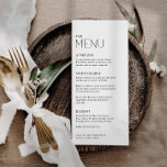 Modern Simple Black and White Wedding Menu<br><div class="desc">Minimale en elegante menukaarten zijn een klassieke manier om een schone en verfijnde look te bieden die elke tabelinstelling aanvult. Houd het chic met deze eenvoudige en elegante menukaarten die nooit uit de mode raken. Ga voor meer coördinerende items naar ons Simple Modern Wedding Collectie</div>