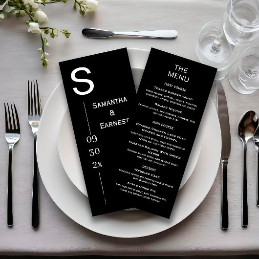 Modern Simple Black and White Wedding Menu