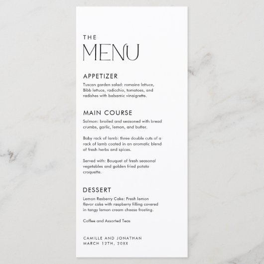 Modern Simple Black and White Wedding Menu (Voorkant)