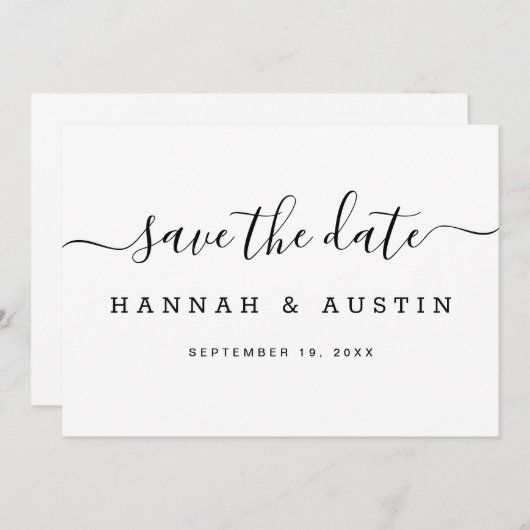 Modern Simple Black en White Elegant Wedding Save The Date (Voorkant / Achterkant)