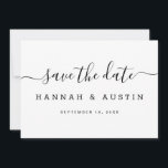 Modern Simple Black en White Elegant Wedding Save The Date<br><div class="desc">Moderne Eenvoudige Zwarte en Witte Legante bruiloft sparen de Datum. Pas manuscripttypografie met uw details aan.</div>