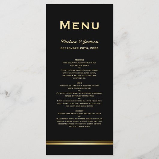 Modern Simple Black Gold Wedding Menu (Voorkant)