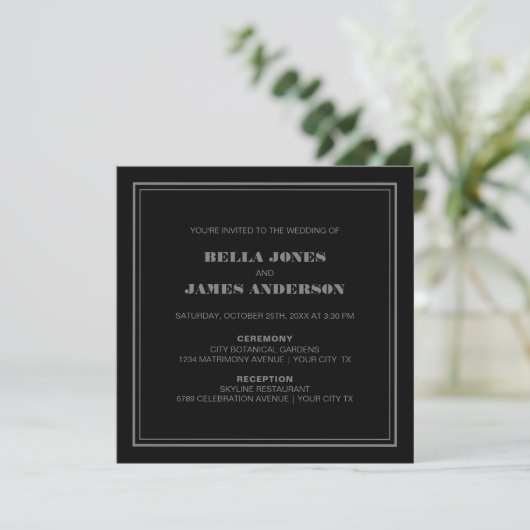 Modern Simple Black Grey Wedding Kaart (Staand voorkant)