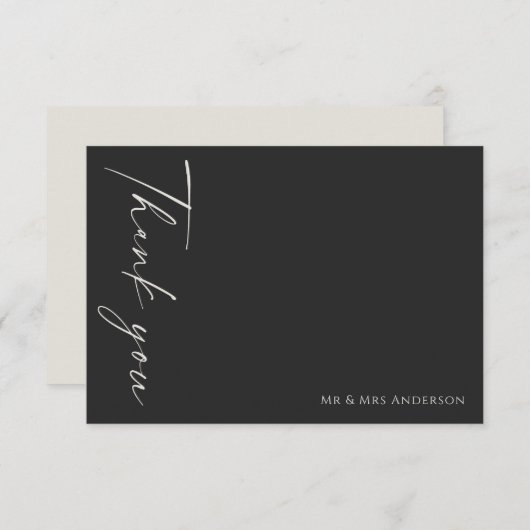 Modern Simple Black Ivory Wedding Bedankkaart (Voorkant / Achterkant)