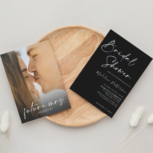 Modern Simple Black met foto-Vrijgezellenfeest Kaart