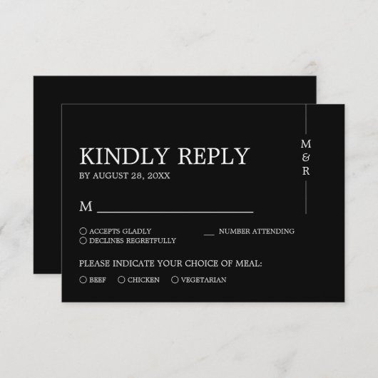 Modern Simple Black Monogram Weddenschap RSVP Kaartje (Voorkant / Achterkant)
